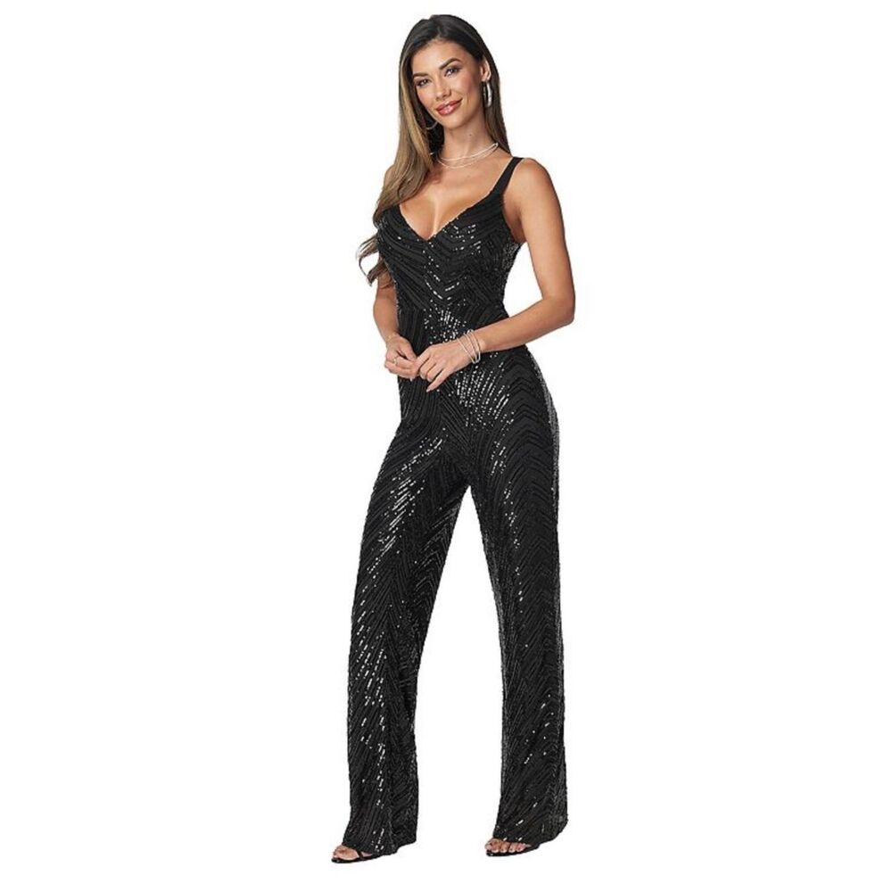 Bebe V-Neck Sequin Jumpsuit-Size XL